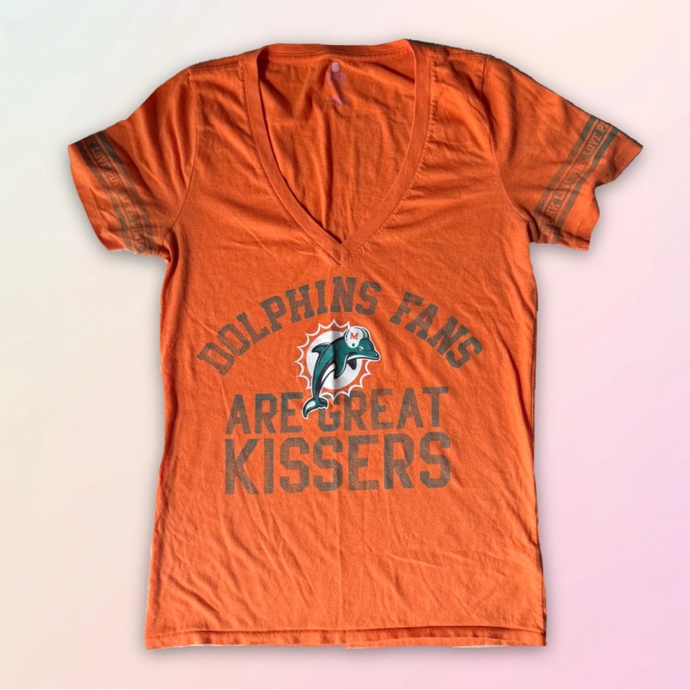 Pink x NFL x 5th & Ocean, Retro, Dolphins’ Fan V-Neck Tee